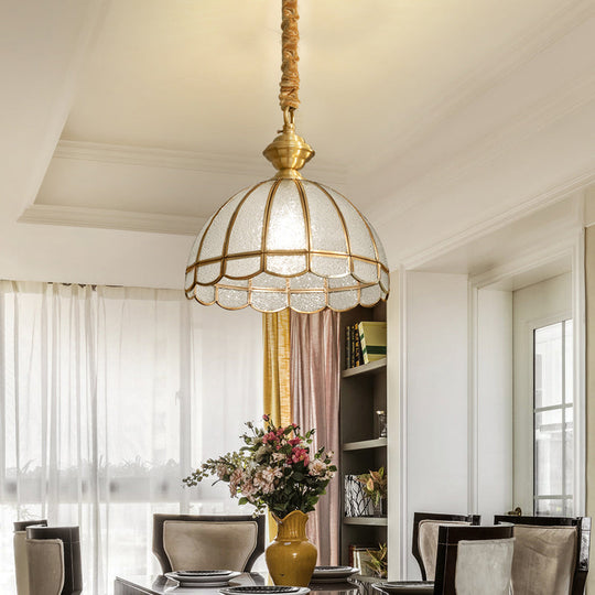 Antiqued Gold Water Glass Dome Pendant Light With Scalloped Edge Traditional Hanging Lighting