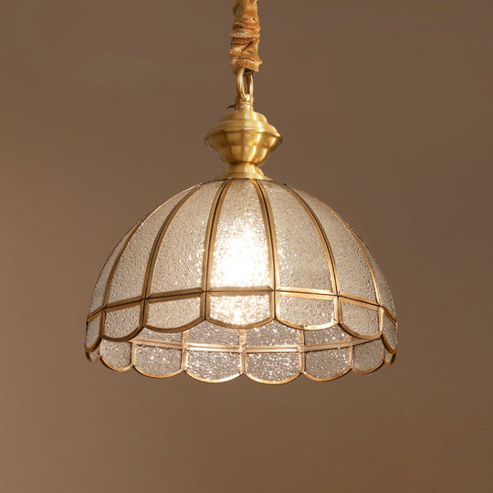 Antiqued Gold Water Glass Dome Pendant Light With Scalloped Edge Traditional Hanging Lighting