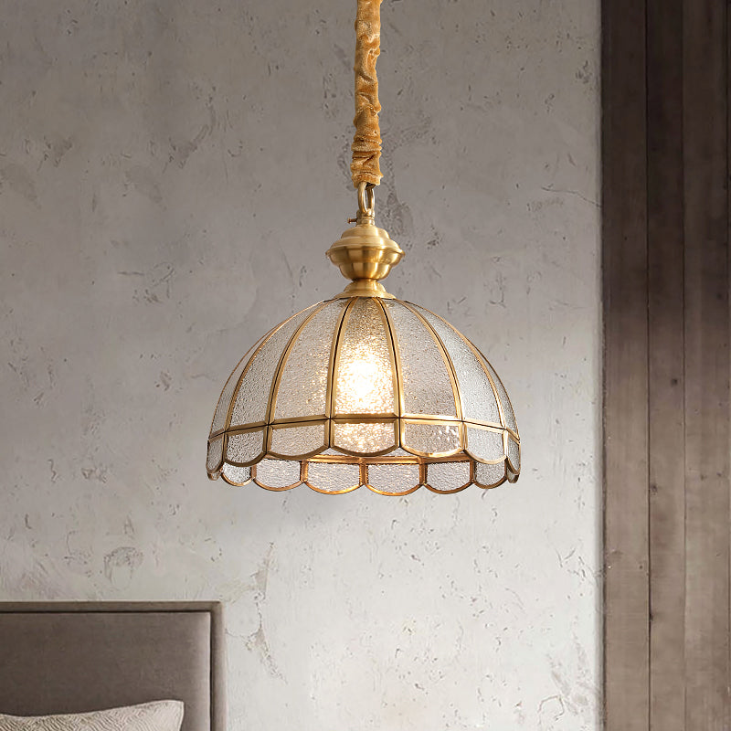 Antiqued Gold Water Glass Dome Pendant Light With Scalloped Edge Traditional Hanging Lighting