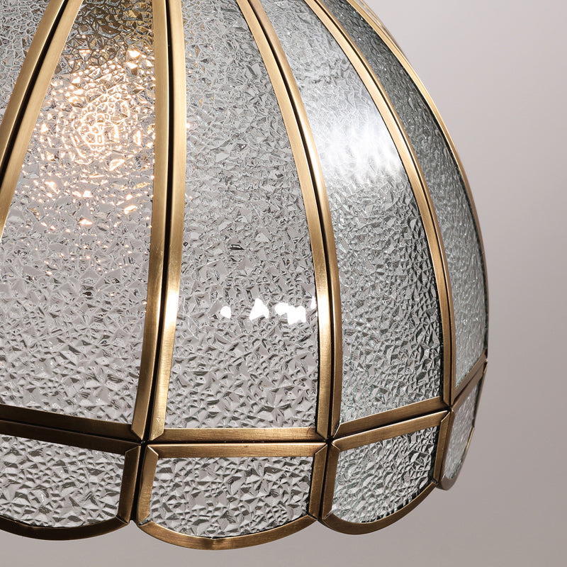 Antiqued Gold Water Glass Dome Pendant Light With Scalloped Edge Traditional Hanging Lighting