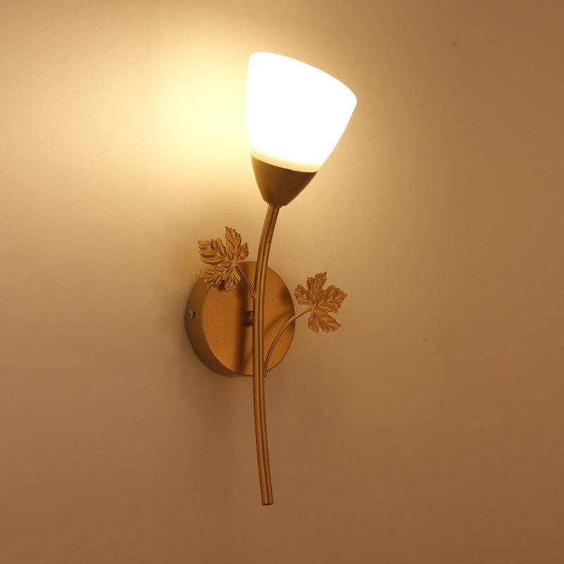 Frosted Glass Bowl Sconce - Contemporary 1/2-Light Hall Wall Mount Fixture With Leaf-Shaped Decor