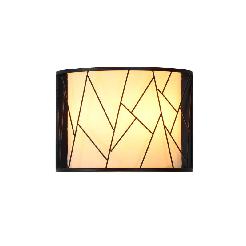 Modern Black Half-Cylinder 2-Light Wall Sconce With Fabric Wire Frame Shade