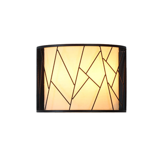 Modern Black Half-Cylinder 2-Light Wall Sconce With Fabric Wire Frame Shade