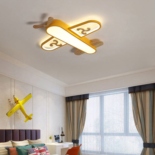 Kid's Plane LED Ceiling Light with Wooden Accents for Bedroom Flush Mount