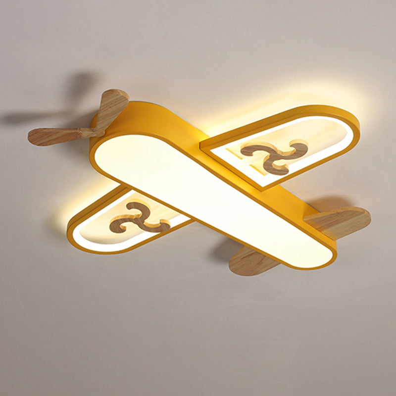 Kid's Plane LED Ceiling Light with Wooden Accents for Bedroom Flush Mount