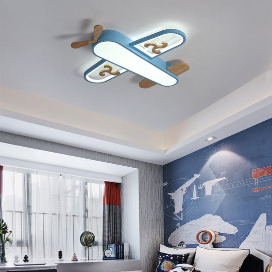 Kid's Plane LED Ceiling Light with Wooden Accents for Bedroom Flush Mount