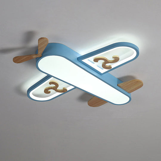 Kid's Plane LED Ceiling Light with Wooden Accents for Bedroom Flush Mount