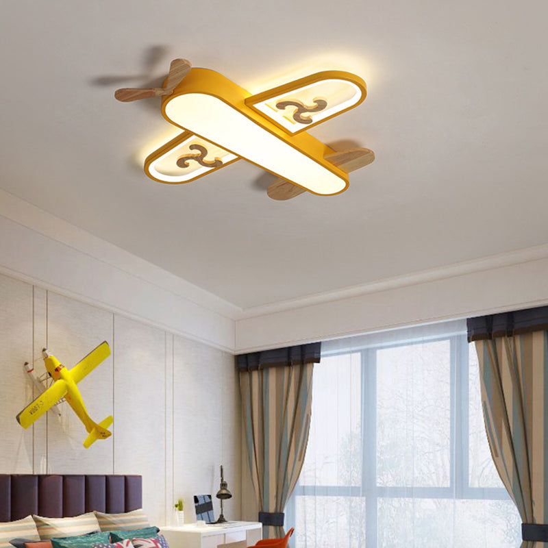 Kid's Plane LED Ceiling Light with Wooden Accents for Bedroom Flush Mount