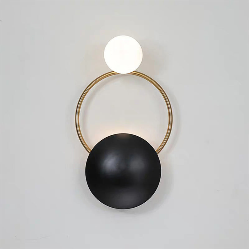 Vintage Style Black Opaline Glass Wall Sconce With Round Backplate - 2-Bulb Globe Design For Bedroom