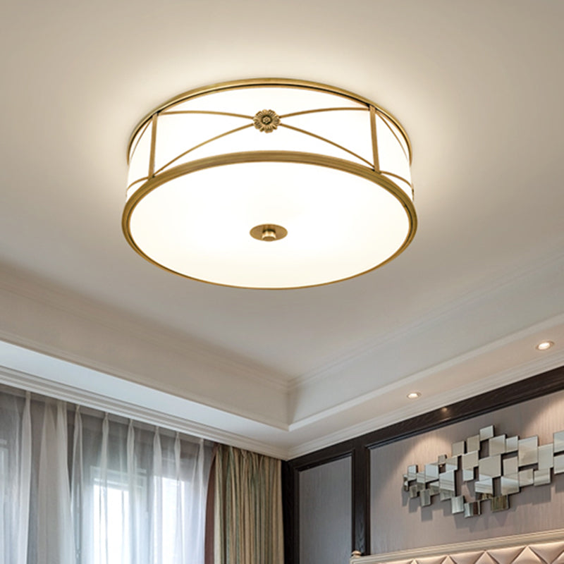 Minimalist Brass White Glass Flush Mount Ceiling Light for Bedroom