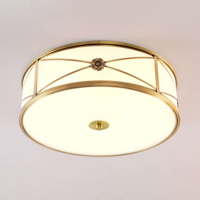 Minimalist Brass White Glass Flush Mount Ceiling Light for Bedroom