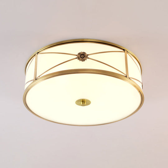 Minimalist Brass White Glass Flush Mount Ceiling Light for Bedroom