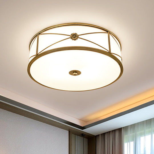 Minimalist Brass White Glass Flush Mount Ceiling Light for Bedroom