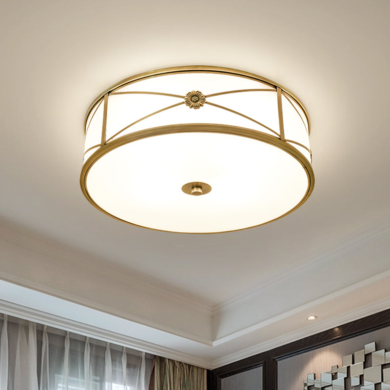 Minimalist Brass White Glass Flush Mount Ceiling Light for Bedroom