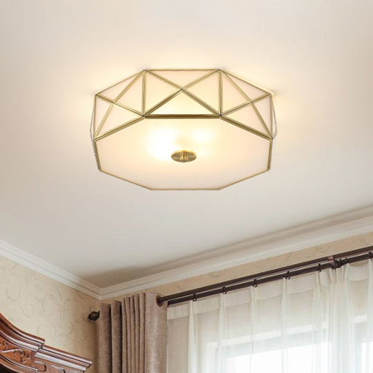 Geometric Flushmount Light with Gold Finish & Minimalistic White Glass Design