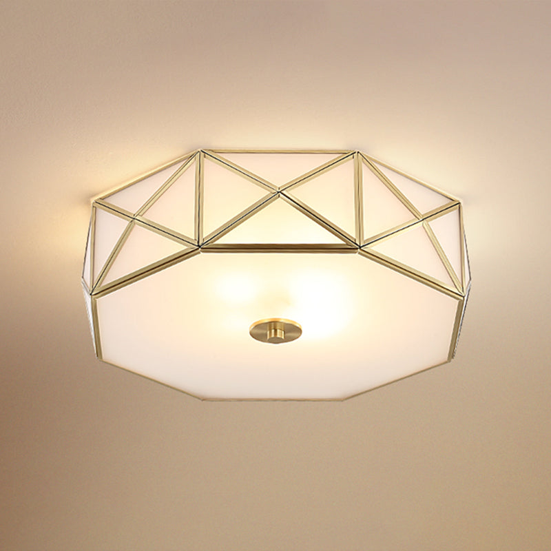 Geometric Flushmount Light with Gold Finish & Minimalistic White Glass Design