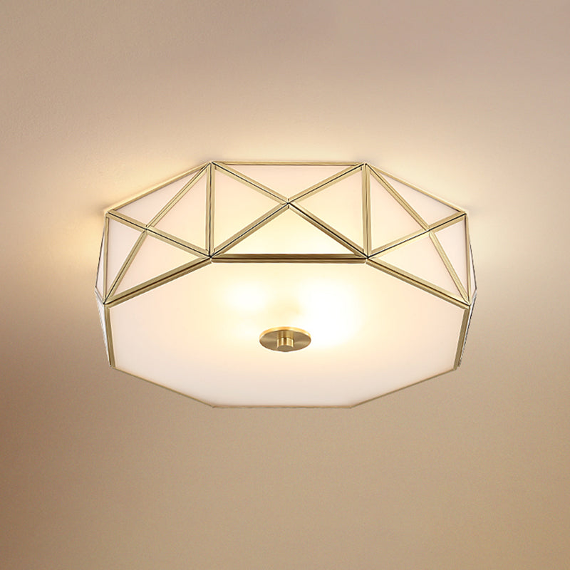 Geometric Flushmount Light with Gold Finish & Minimalistic White Glass Design