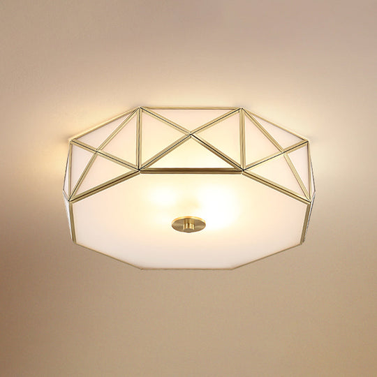 Geometric Flushmount Light with Gold Finish & Minimalistic White Glass Design