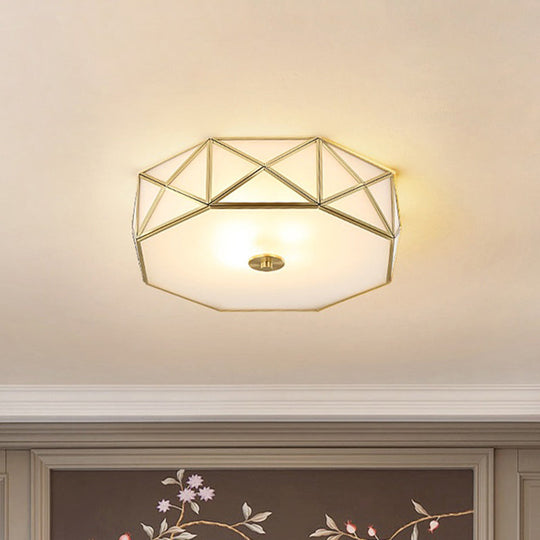 Geometric Flushmount Light with Gold Finish & Minimalistic White Glass Design