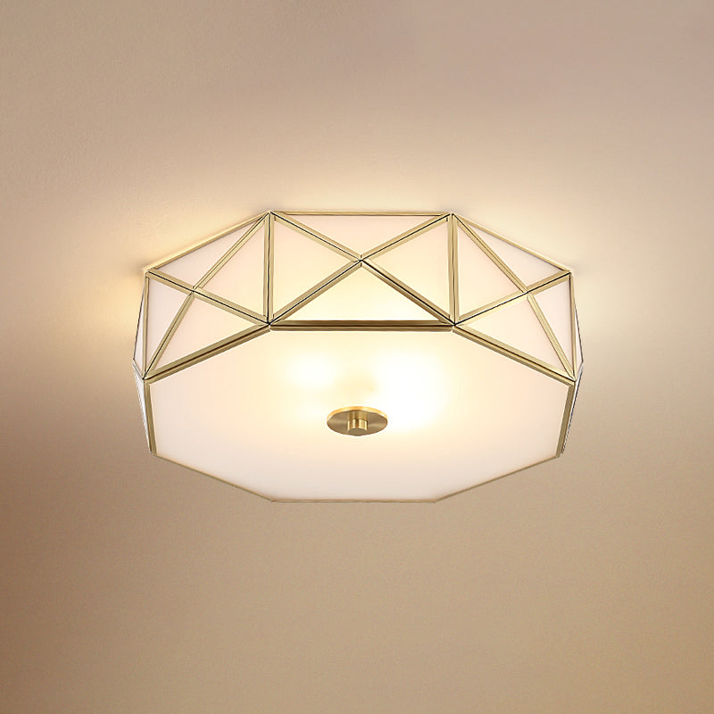 Geometric Flushmount Light with Gold Finish & Minimalistic White Glass Design