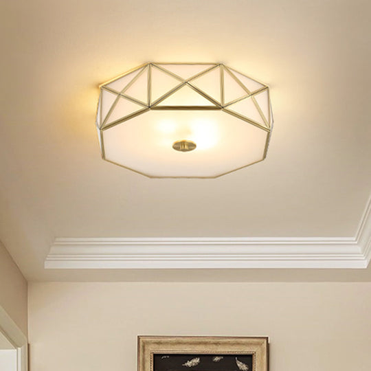 Geometric Flushmount Light with Gold Finish & Minimalistic White Glass Design