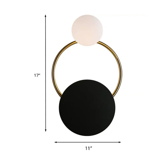 Vintage Style Black Opaline Glass Wall Sconce With Round Backplate - 2-Bulb Globe Design For Bedroom