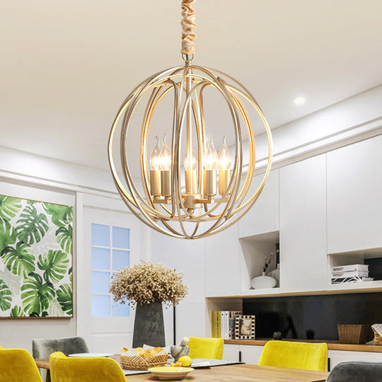 Colonial Style Gold Metal Pendant Chandelier With 5 Interlocking Rings