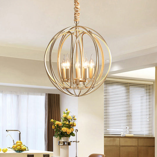 Colonial Style Gold Metal Pendant Chandelier With 5 Interlocking Rings