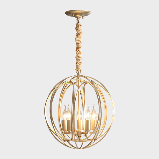 Colonial Style Gold Metal Pendant Chandelier With 5 Interlocking Rings