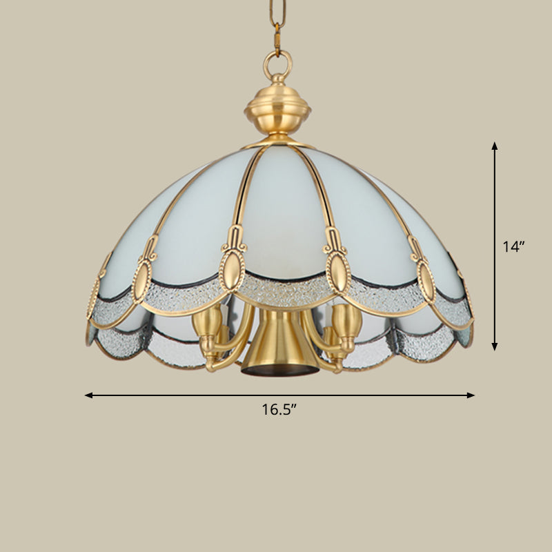 Opal Glass Gold Chandelier Umbrella Pendant Light Fixture For Dining Room