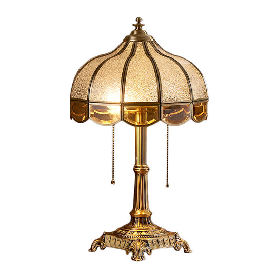 Colonial Style Brass Scalloped Nightstand Lamp With Opaque Glass - Ideal For Single Bedroom