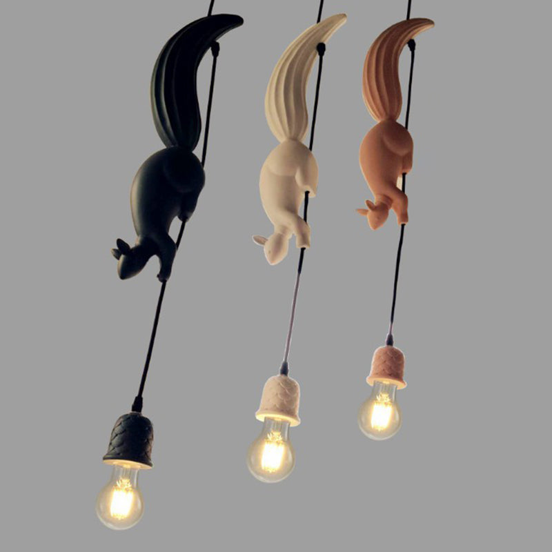 Squirrel And Pinecone Pendant Lamp: Resin Hanging Light Fixture - 1 Head Dining Room Decor Black