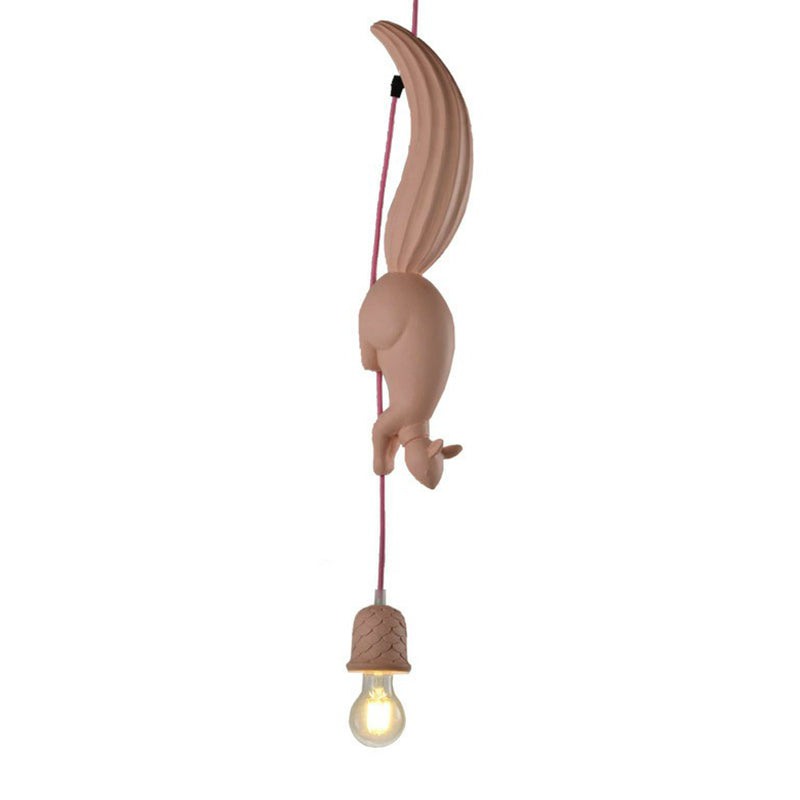 Squirrel And Pinecone Pendant Lamp: Resin Hanging Light Fixture - 1 Head Dining Room Decor Pink