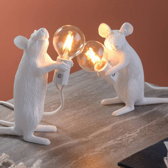 Bare Bulb Table Light: Resin 1-Light Mouse Base Night Lamp For Bedroom Decor