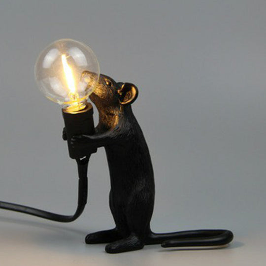 Bare Bulb Table Light: Resin 1-Light Mouse Base Night Lamp For Bedroom Decor Black / Standing