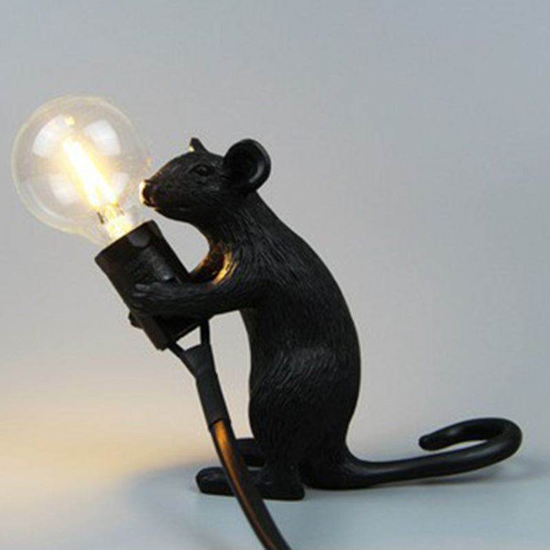 Bare Bulb Table Light: Resin 1-Light Mouse Base Night Lamp For Bedroom Decor Black / Sitting