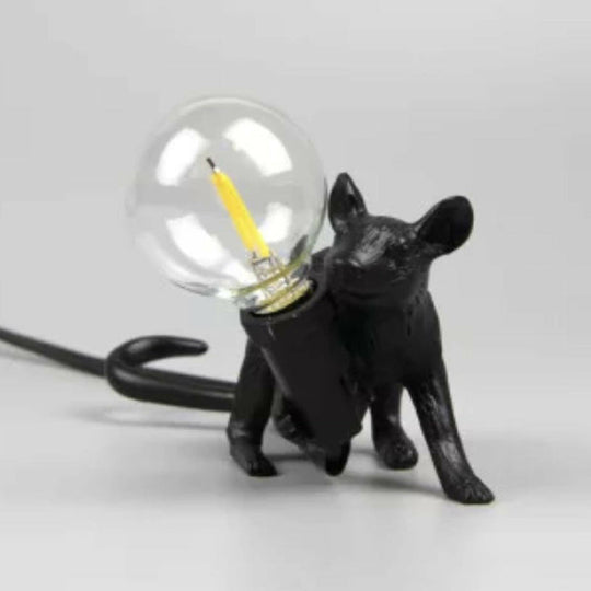 Bare Bulb Table Light: Resin 1-Light Mouse Base Night Lamp For Bedroom Decor Black / Prone