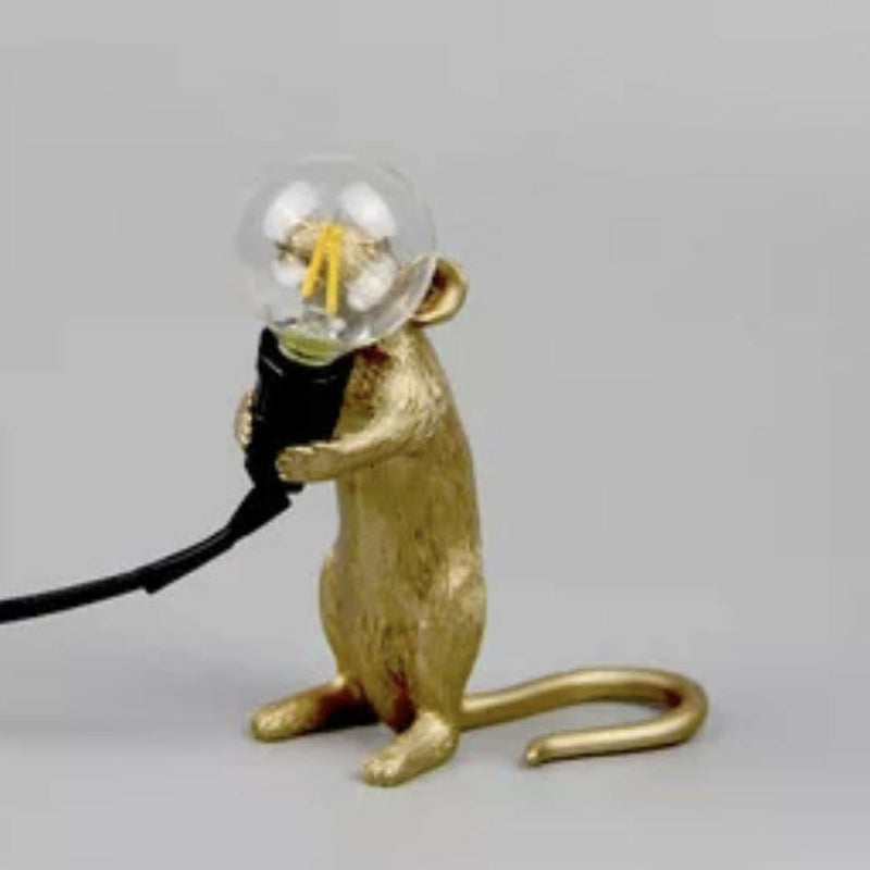 Bare Bulb Table Light: Resin 1-Light Mouse Base Night Lamp For Bedroom Decor Gold / Standing