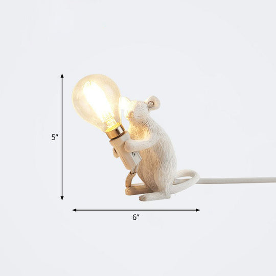 Bare Bulb Table Light: Resin 1-Light Mouse Base Night Lamp For Bedroom Decor White / Sitting