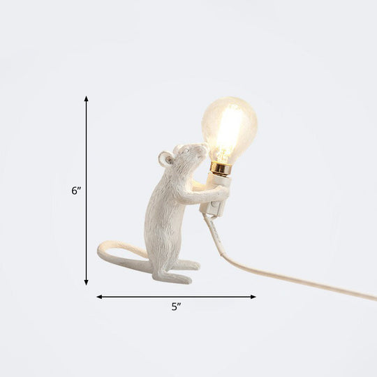 Bare Bulb Table Light: Resin 1-Light Mouse Base Night Lamp For Bedroom Decor White / Standing