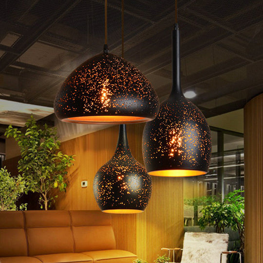 Nora - Retro Hollow-Out Metal Pendant Lighting Retro 1-Light Black Finish Suspension Light for Restaurant