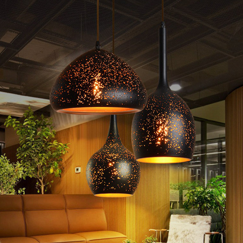 Hollow-Out Metal Pendant Lighting Retro 1-Light Black Finish Suspension Light for Restaurant