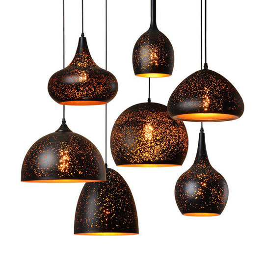 Hollow-Out Metal Pendant Lighting Retro 1-Light Black Finish Suspension Light for Restaurant