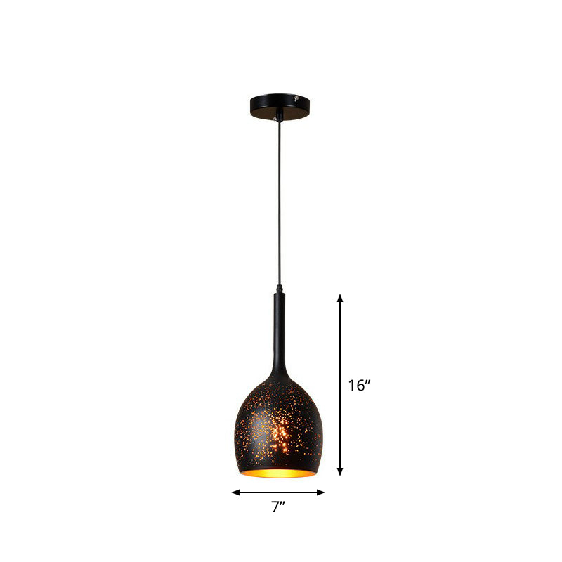 Hollow-Out Metal Pendant Lighting Retro 1-Light Black Finish Suspension Light for Restaurant