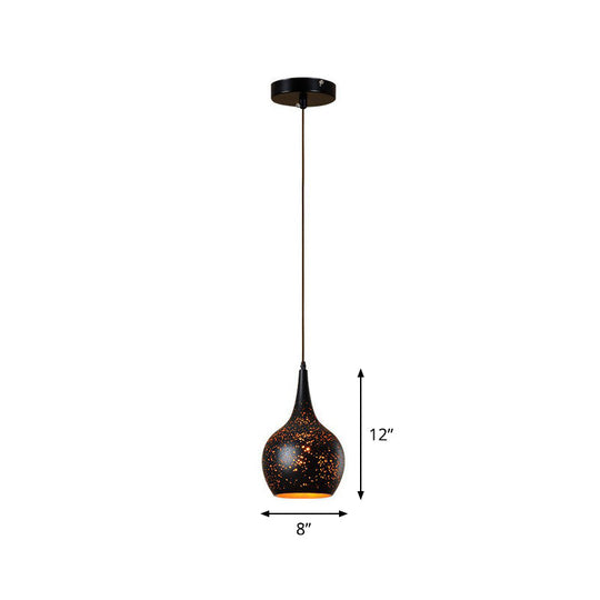 Hollow-Out Metal Pendant Lighting Retro 1-Light Black Finish Suspension Light for Restaurant