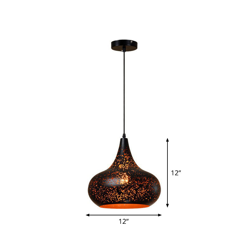 Nora - Retro Hollow-Out Metal Pendant Lighting Retro 1-Light Black Finish Suspension Light for Restaurant