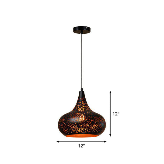 Nora - Retro Hollow-Out Metal Pendant Lighting Retro 1-Light Black Finish Suspension Light for Restaurant