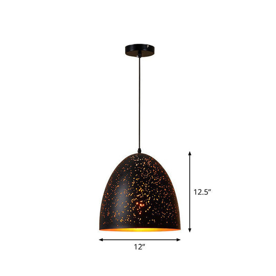 Hollow-Out Metal Pendant Lighting Retro 1-Light Black Finish Suspension Light for Restaurant