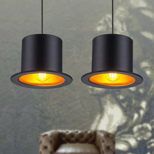 Black Gentleman Hat Style Hanging Lamp - Metal Ceiling Light For Dining Room