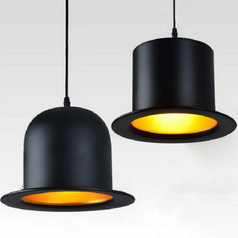 Black Gentleman Hat Style Hanging Lamp - Metal Ceiling Light For Dining Room